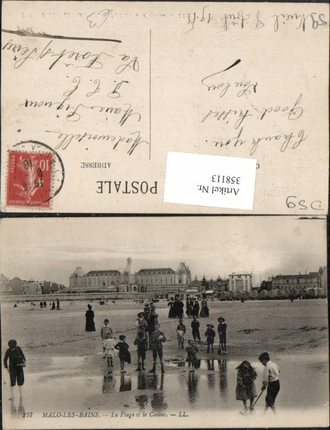 358113,Nord-Pas-de-Calais Nord Malo-les-Bains La Plage et le Casino Strand Strandleben