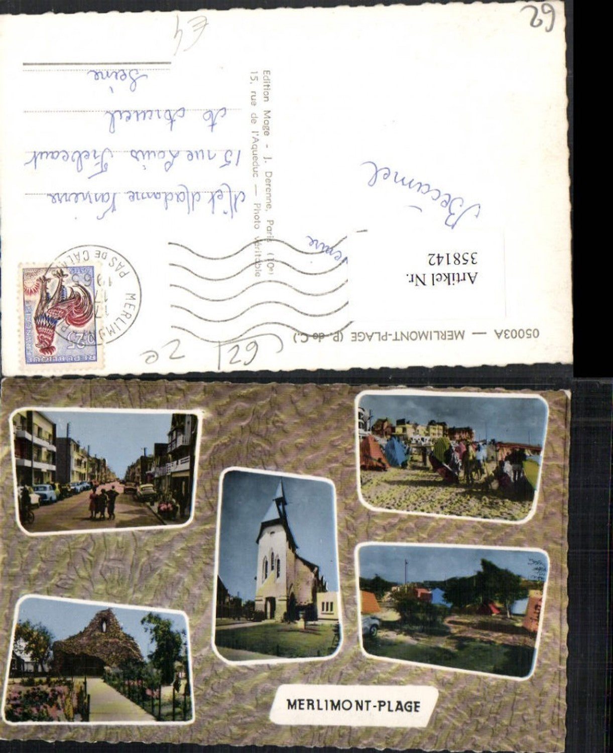 358142,Nord-Pas-de-Calais Pas-de-Calais Merlimont-Plage Kirche Strand Straßenansicht Mehrbildkarte