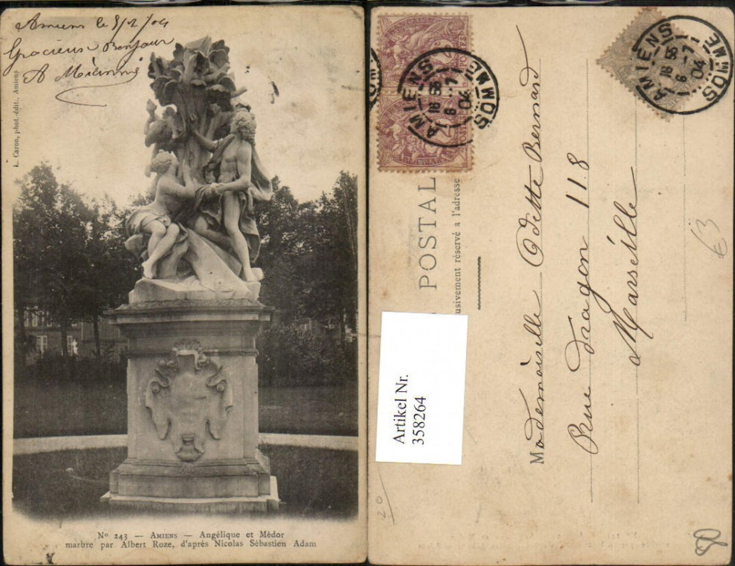 358264,Picardie Somme Amiens Angelique et Medor Statue