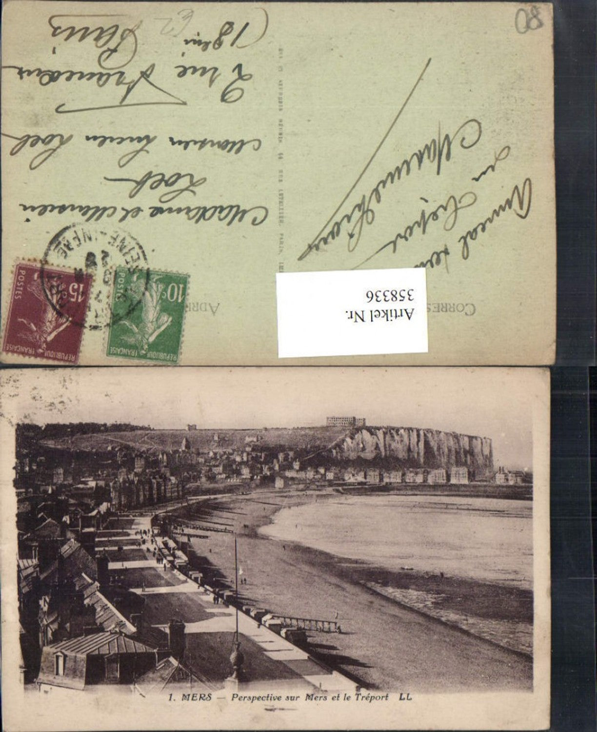358336,Picardie Somme Mers Perspective sur Mers et le Treport Teilansicht Strand