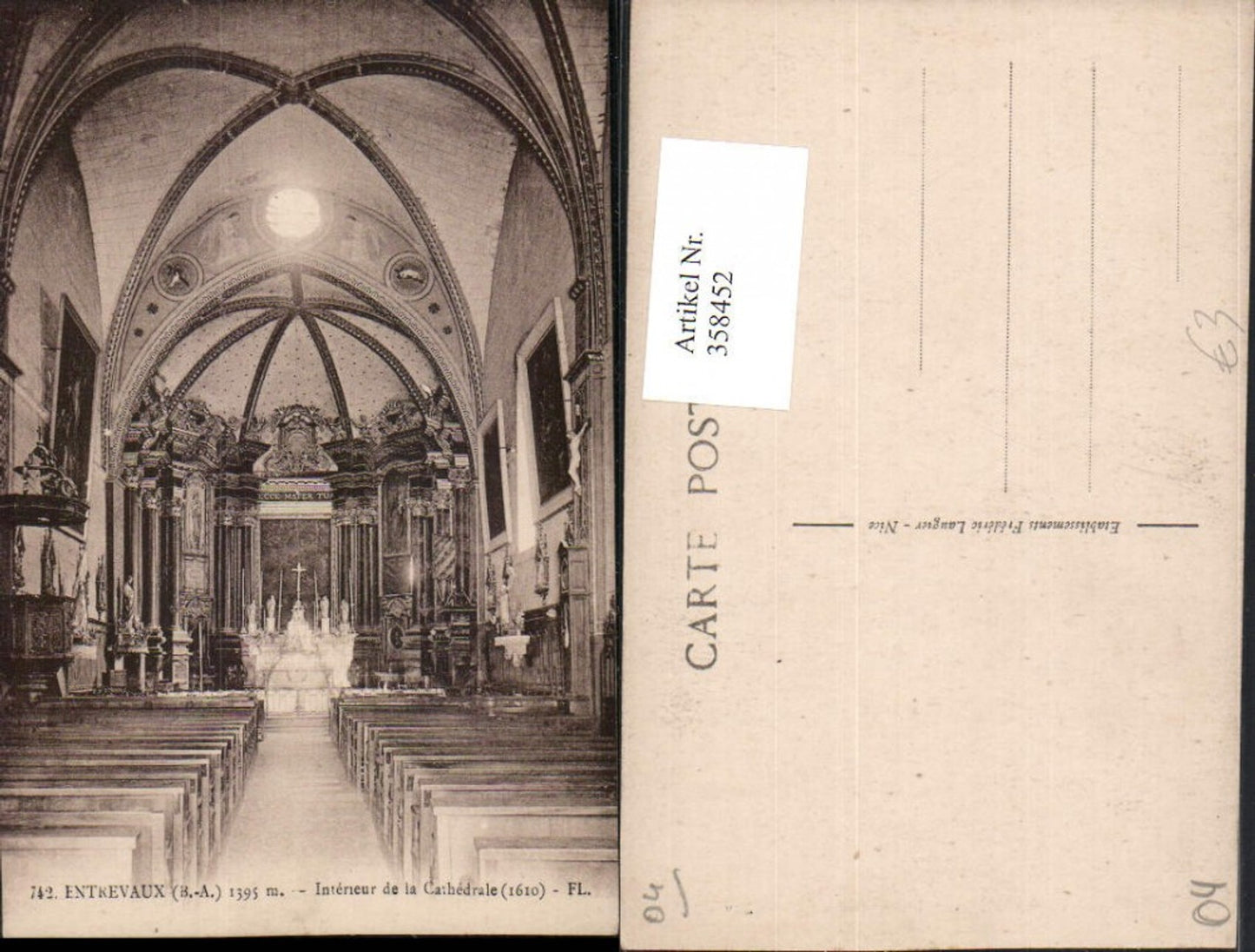 358452,Provence-Alpes-Cote-Azur Prov.  Entrevaux Interieur de la Cathedrale Kirche