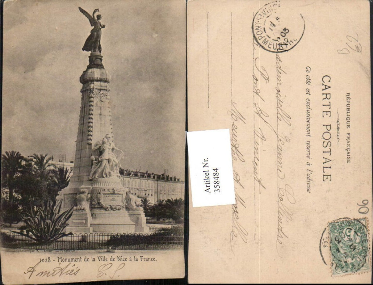 358484,Provence-Alpes-Cote-Azur Alpes-Maritimes Nice Nizza Monument de la Ville