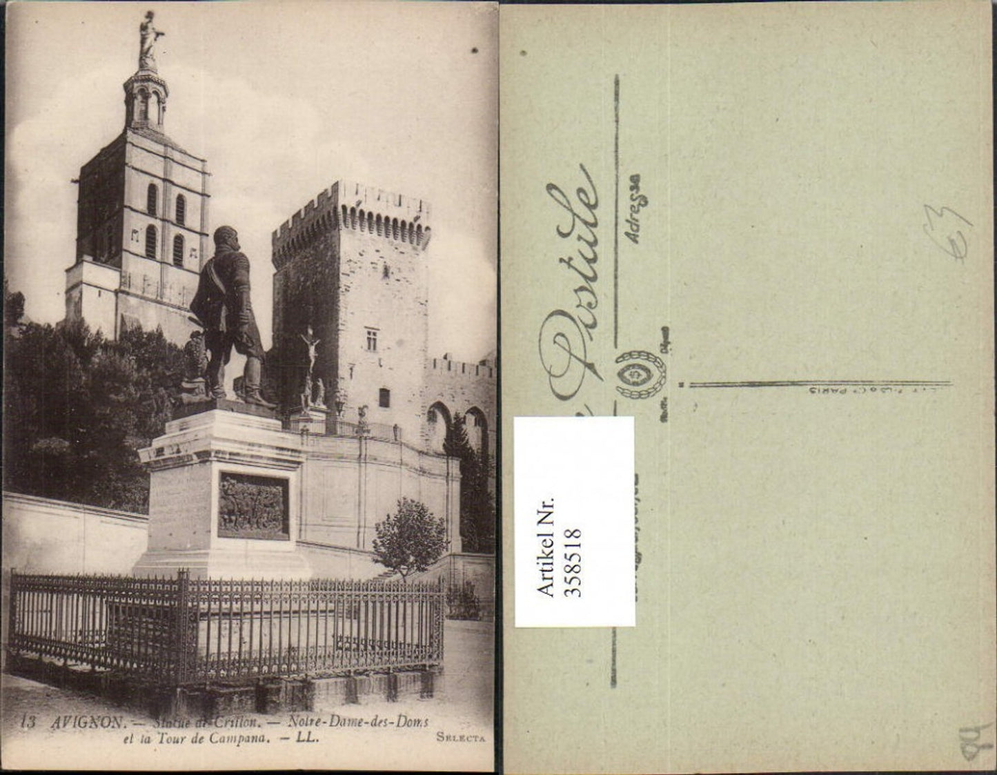 358518,Provence-Alpes-Cote-Azur Vaucluse Avignon Statue Crillon et Tour de Campana Monument