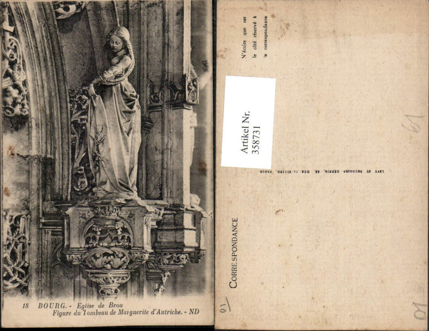 358731,Rhone-Alpes Ain Bourg Eglise de Brou Figure du Tombeau de Marguerite Autriche Statue