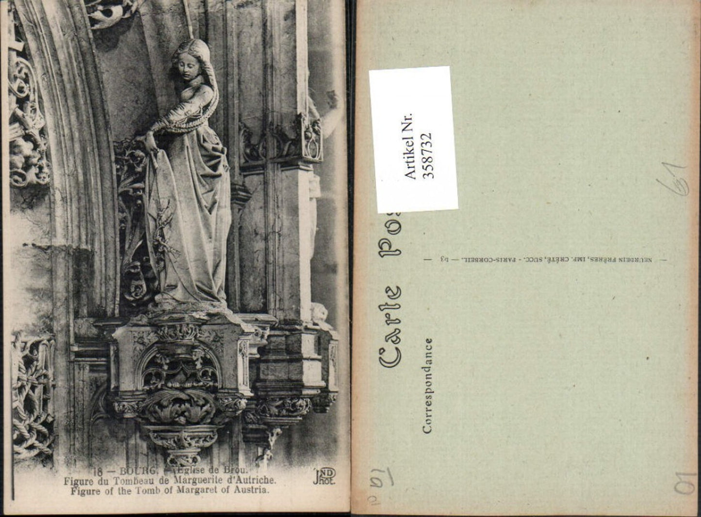 358732,Rhone-Alpes Ain Bourg Eglise de Brou Figure du Tombeau de Marguerite Autriche Statue