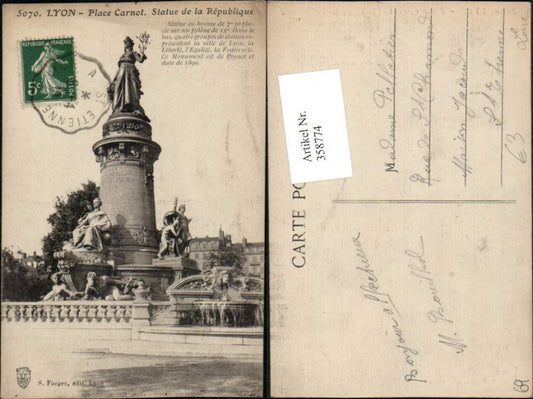 358774,Rhone-Alpes Rhone Lyon Place Carnot Statue de la Republique Monument