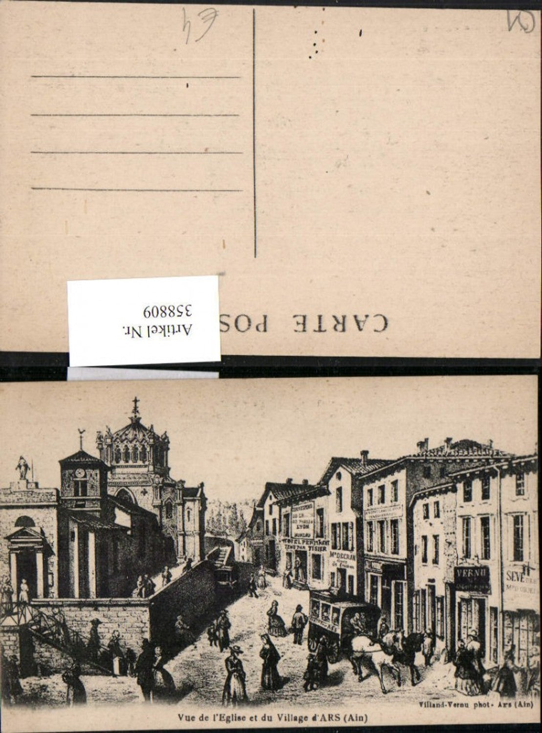 358809,Rhone-Alpes Ain Vue de l'Eglise et du Village d'Ars Kirche Kutsche Hotel