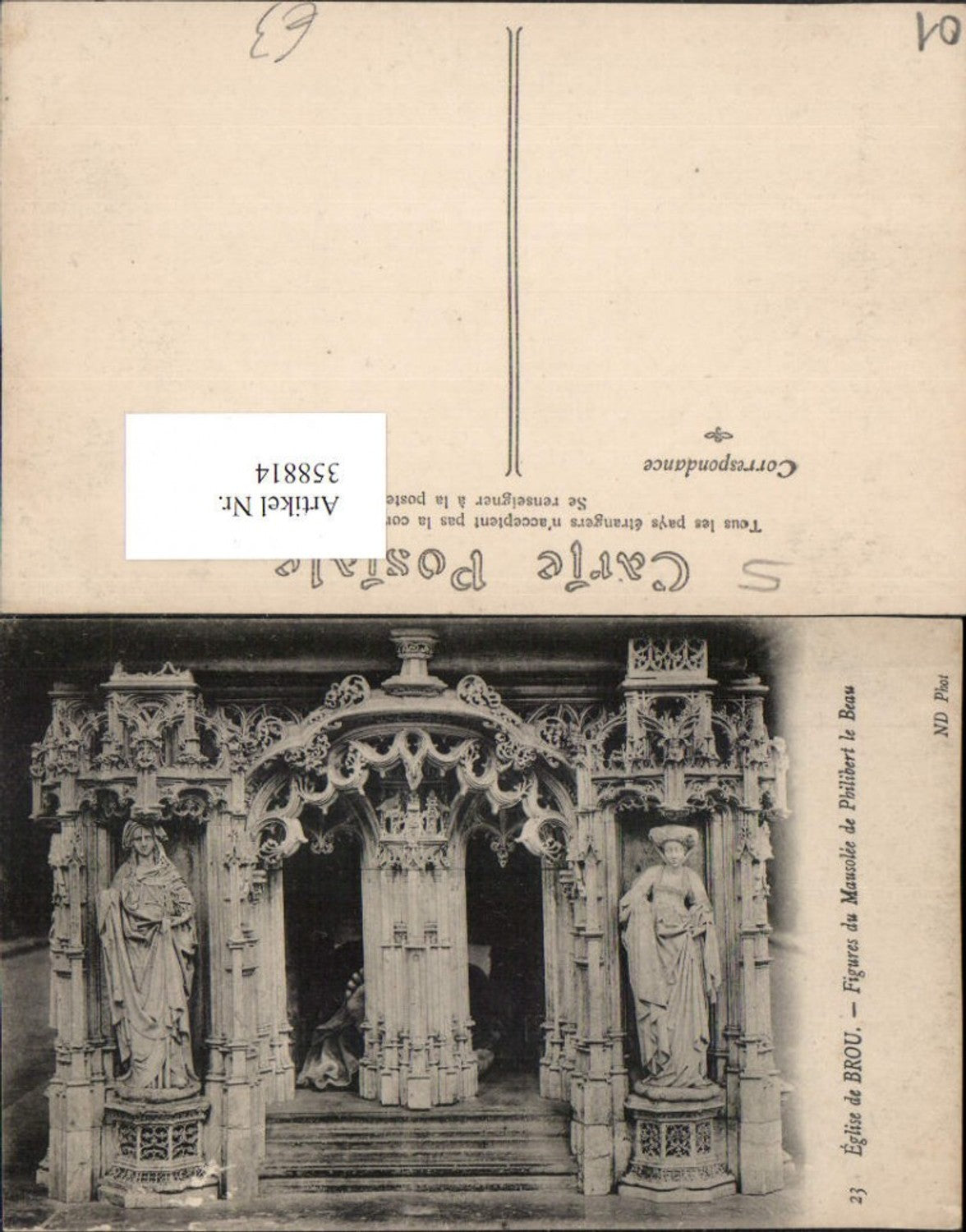 358814,Rhone-Alpes Ain Bourg Eglise de Brou Figures du Mausolee de Philibert le Beau Statuen