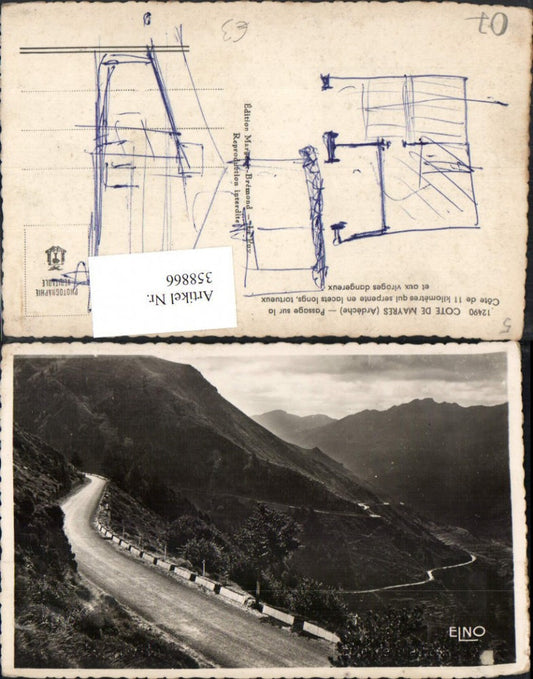 358866,Rhone-Alpes Ardeche Cote de Mayres Passage sur la Cote Straße Bergkulisse