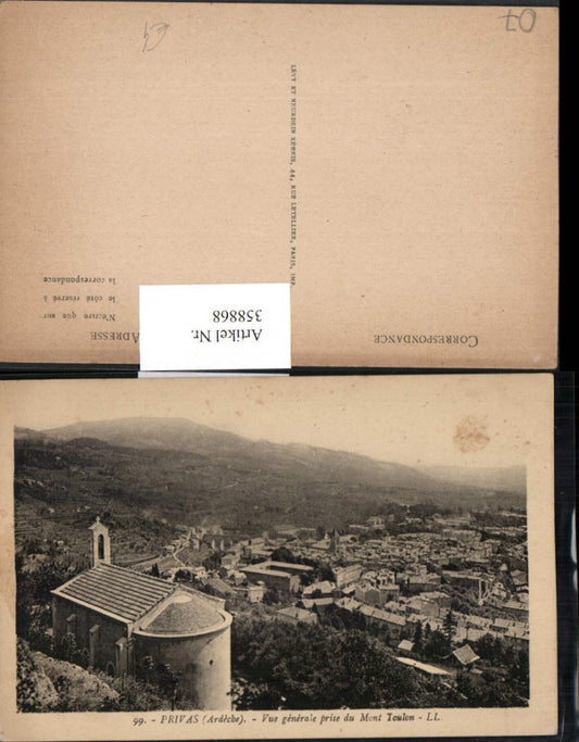 358868,Rhone-Alpes Ardeche Privas Vue generale prise du Mont Toulon Totale