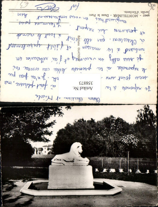 358873,Rhone-Alpes Drome Montelimar Dans le Parc Jardin d'Enfants Löwenstatue