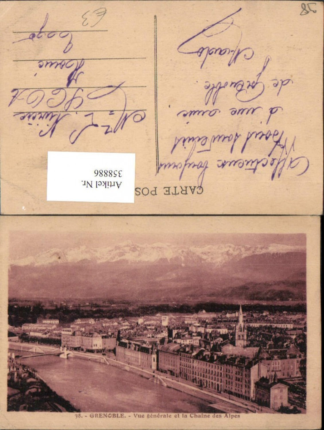 358886,Rhone-Alpes Isere Grenoble Vue generale et la Chaine Alpes Totale Bergkulisse