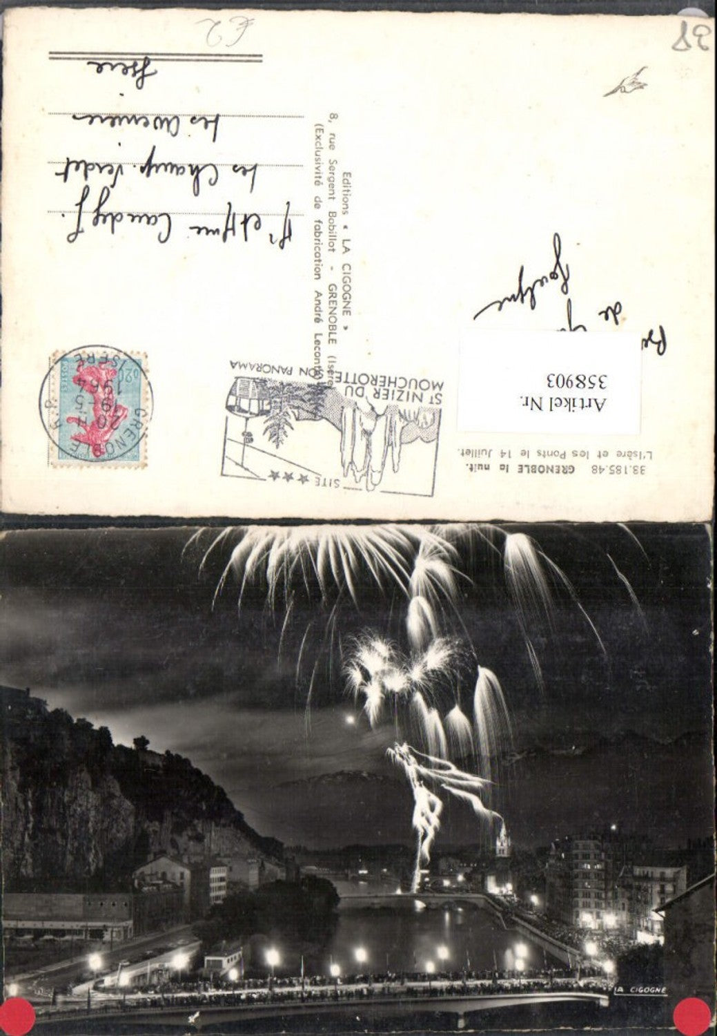 358903,Rhone-Alpes Isere Grenoble la nuit Isere et les Ponts de 14 Juillet Feuerwerk