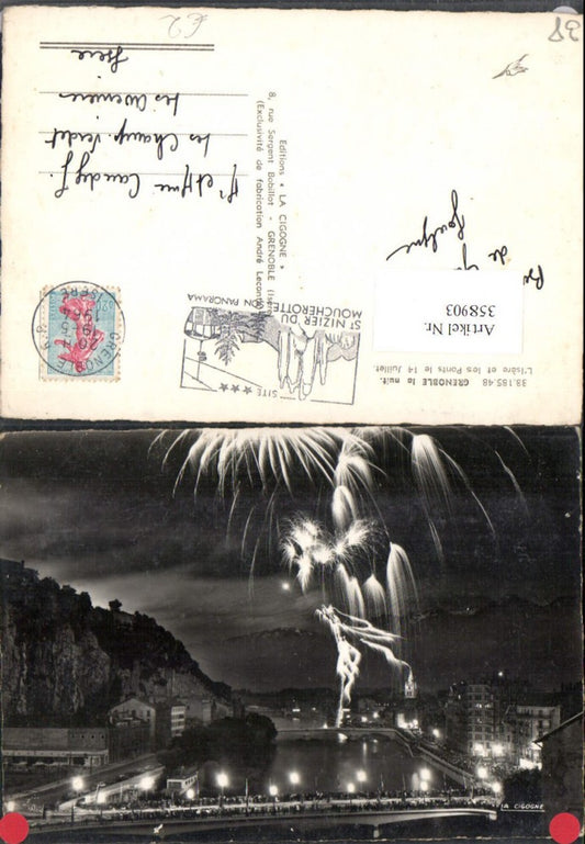 358903,Rhone-Alpes Isere Grenoble la nuit Isere et les Ponts de 14 Juillet Feuerwerk