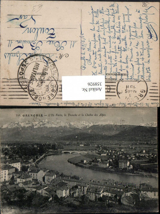 358926,Rhone-Alpes Isere Grenoble L'Ile Verte la Tronche et Chaine Alpes Totale Bergkulisse