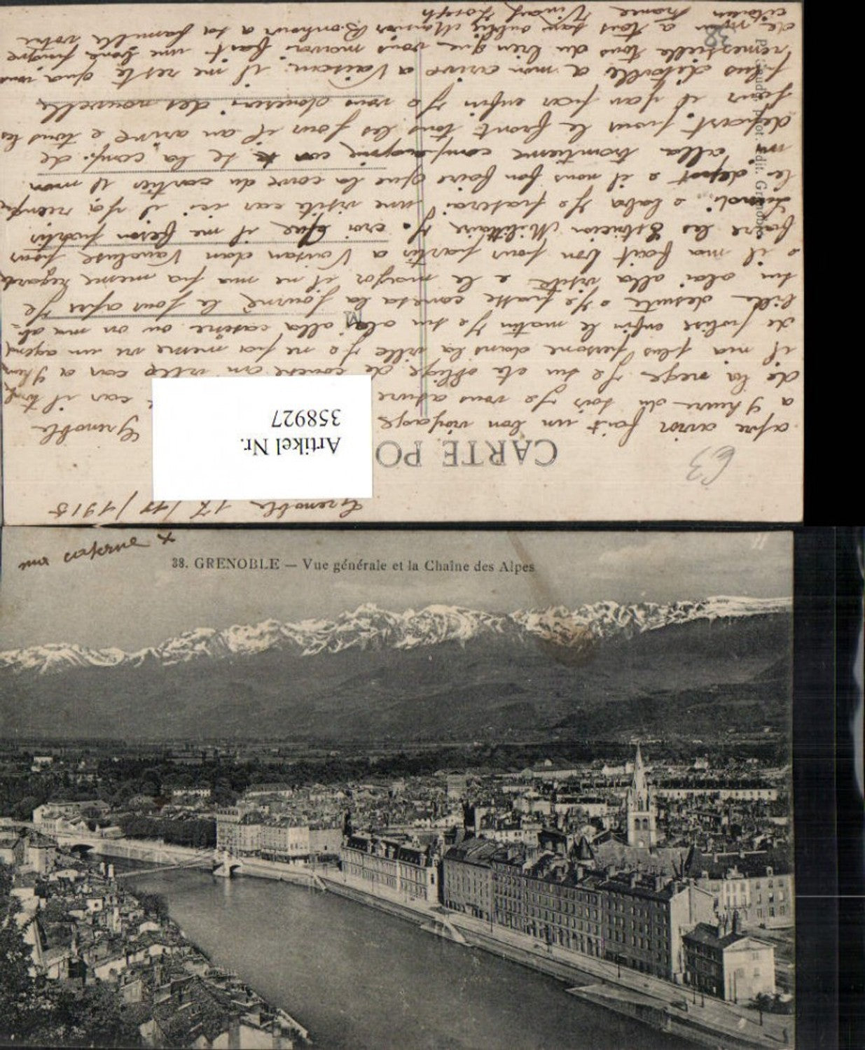 358927,Rhone-Alpes Isere Grenoble Vue generale et la Chaine Alpes Totale Bergkulisse