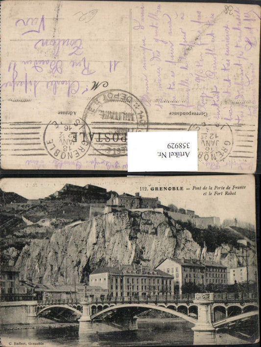 358929,Rhone-Alpes Isere Grenoble Pont de la Porte de France et le Fort Rabot Festung Brücke