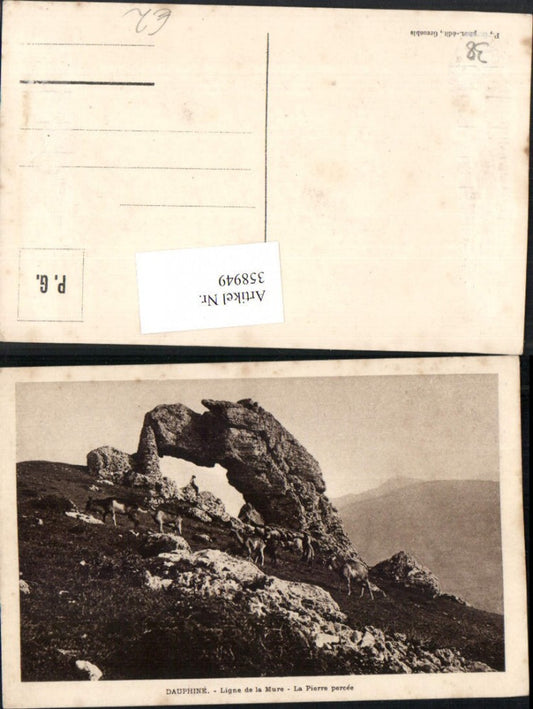 358949,Rhone-Alpes Isere Dauphine Ligne de la Mure La Pierre percee Felsen Ziegen
