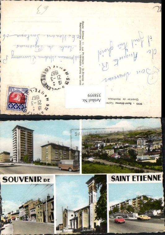 358959,Rhone-Alpes Loire Saint-Etienne Totale Kirche Hochhaus Straßenansichten Mehrbildkarte