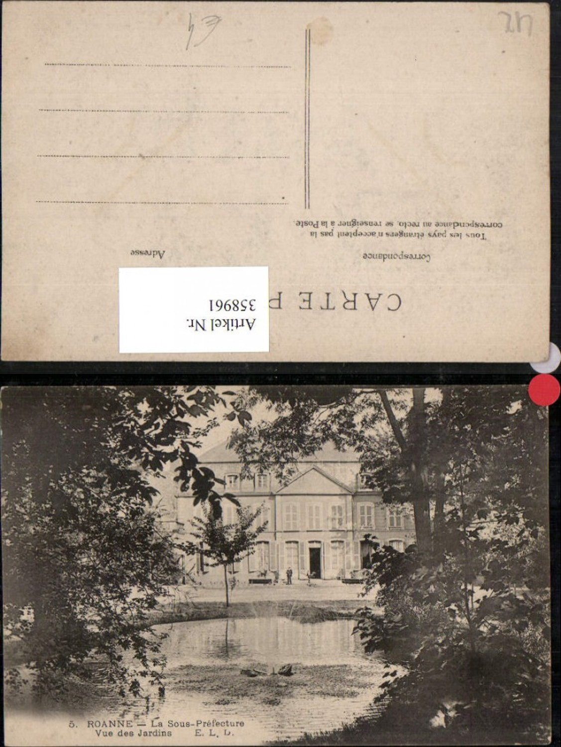 358961,Rhone-Alpes Loire Roanne La Sous-Prefecture Vue des Jardins Gebäude