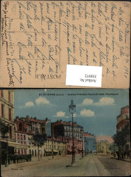 358972,Rhone-Alpes Loire St-Etienne Avenue President Faure et place Fourneyron Straßenansicht