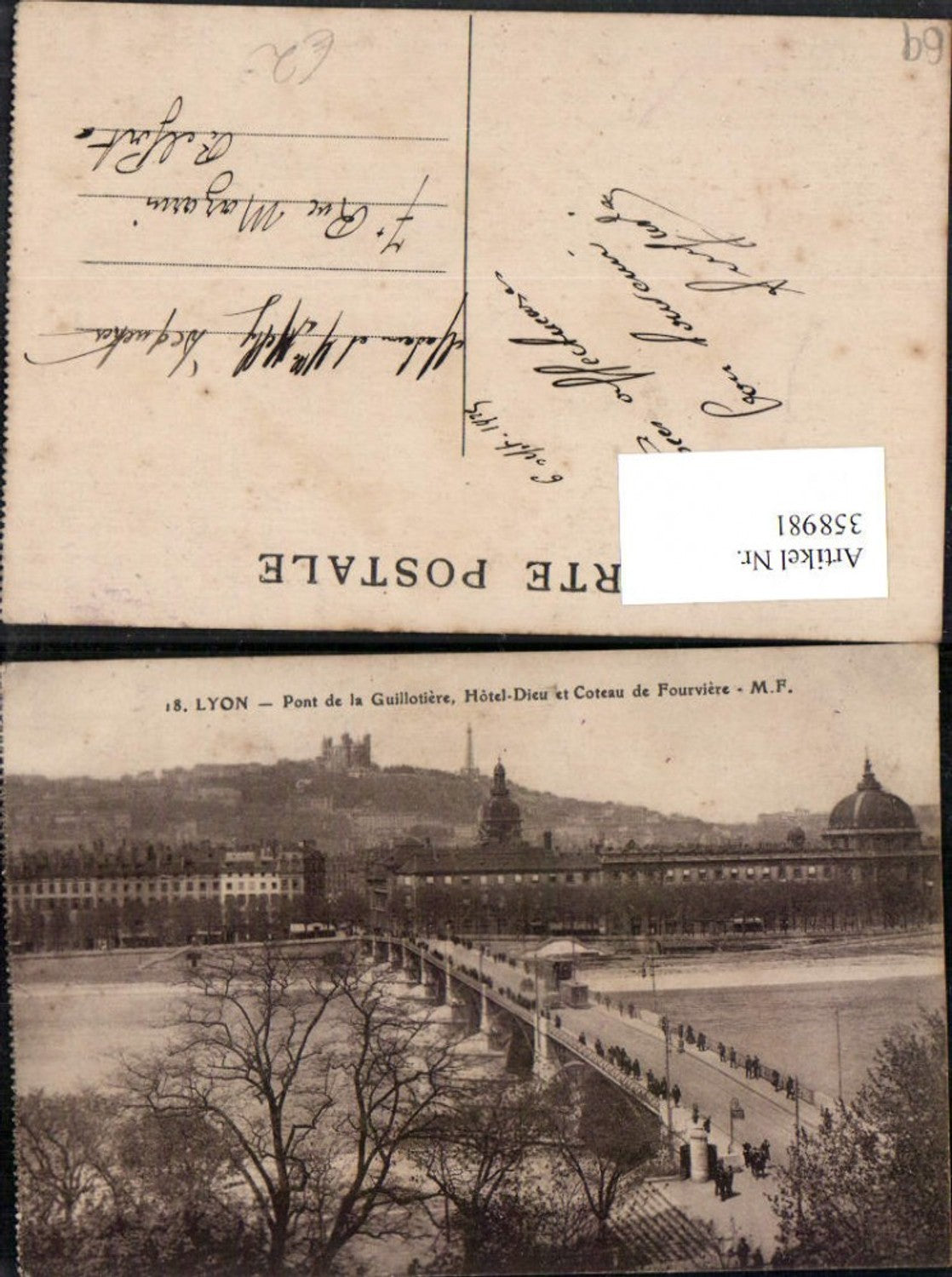 358981,Rhone-Alpes Rhone Lyon Pont de la Guillotiere Hotel Dieu et Coteau de Fourviere Brücke