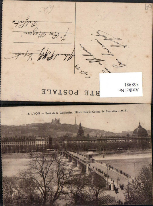 358981,Rhone-Alpes Rhone Lyon Pont de la Guillotiere Hotel Dieu et Coteau de Fourviere Brücke