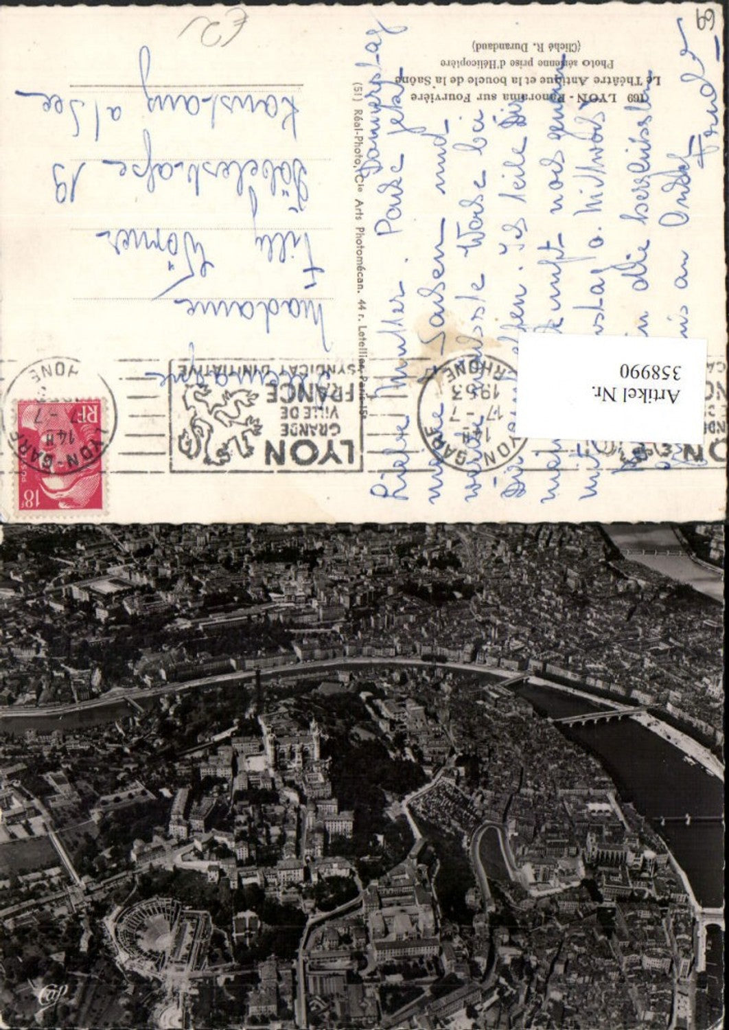 358990,Rhone-Alpes Rhone Lyon Panorama sur Fourviere Totale