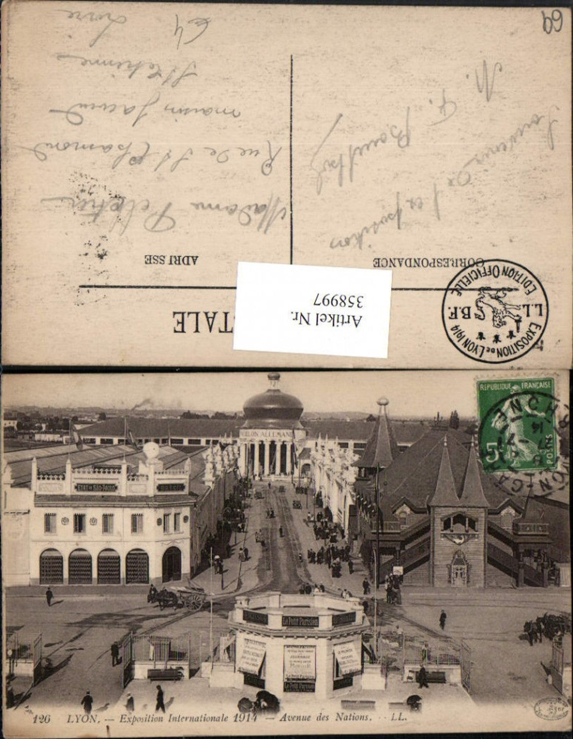 358997,Rhone-Alpes Rhone Lyon Exposition Internationale 1914 Avenue des Nations