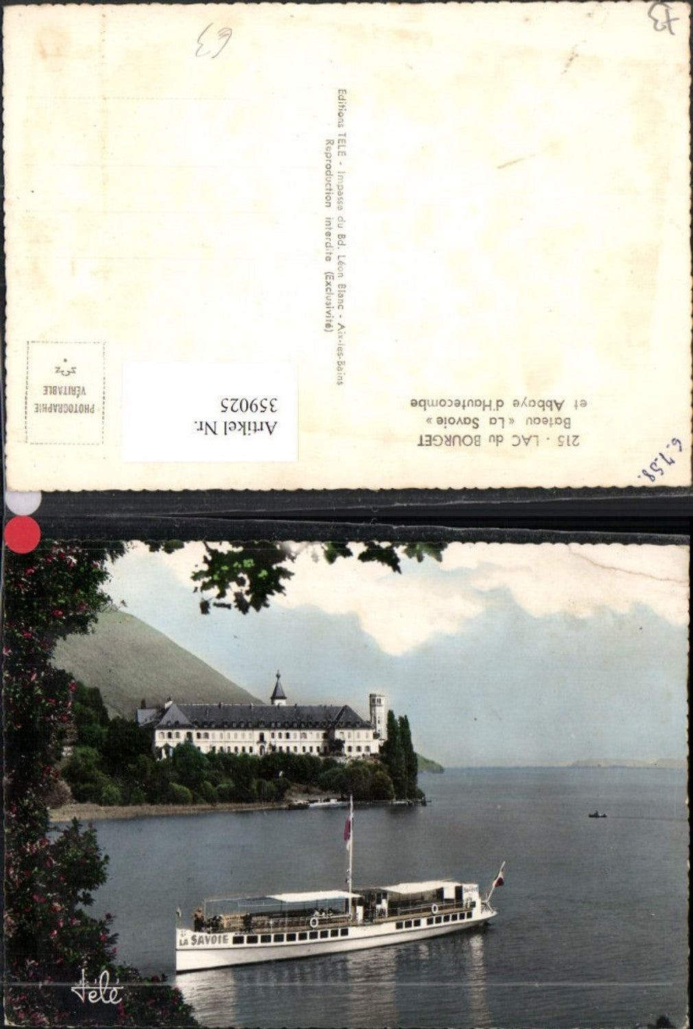 359025,Rhone-Alpes Savoie Lac du Bourget Bateau et Abbaye Hautecombe Boot Abtei