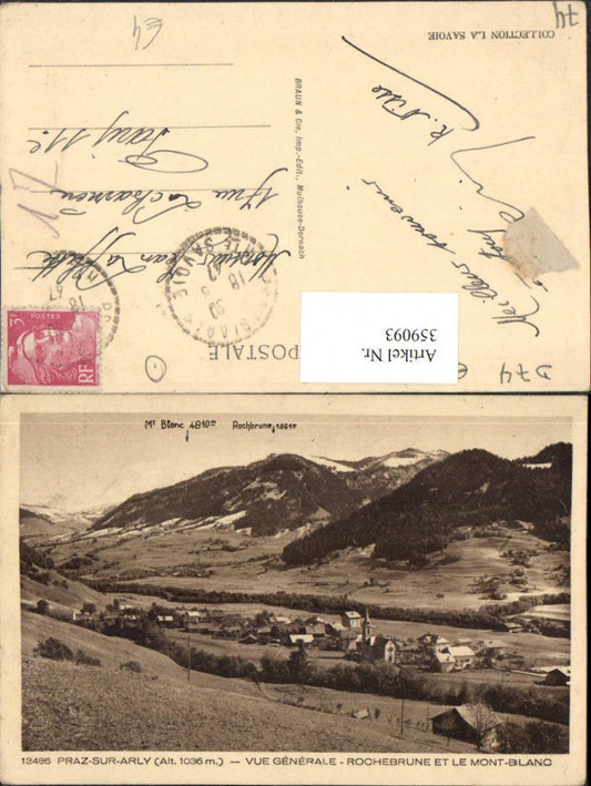 359093,Rhone-Alpes Haute-Savoie Praz-sur-Arly Vue Generale Totale et Mont-Blanc Bergkulisse