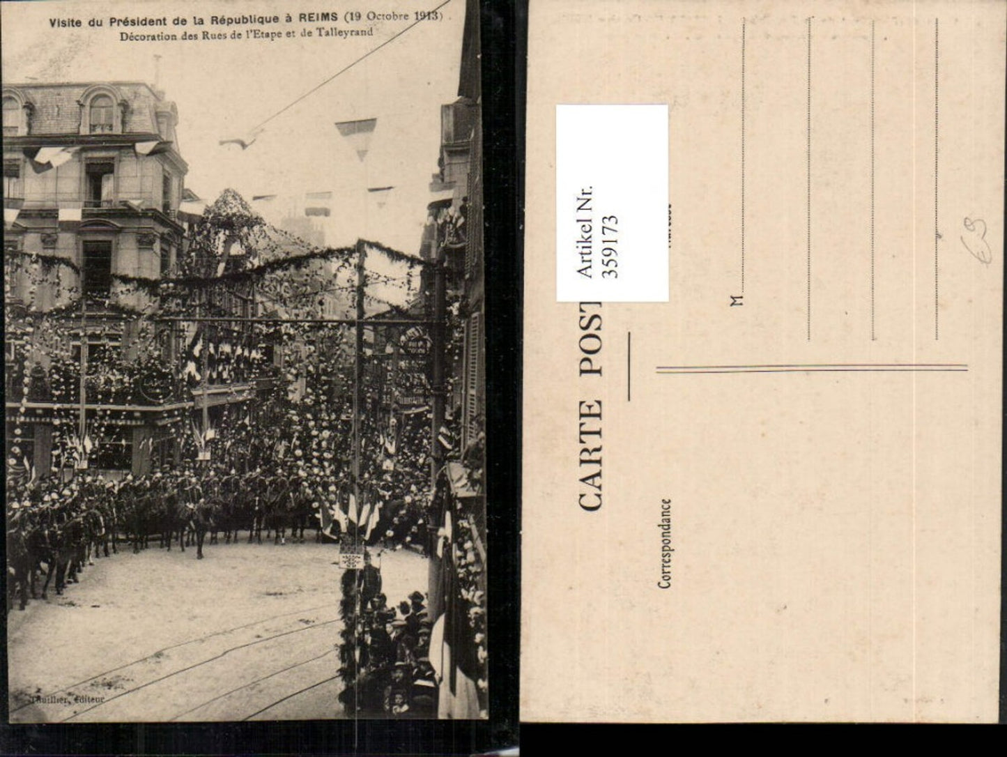 359173,Champagne-Ardenne Marne Visite du President de la Republique a Reims 1913 Dekoration