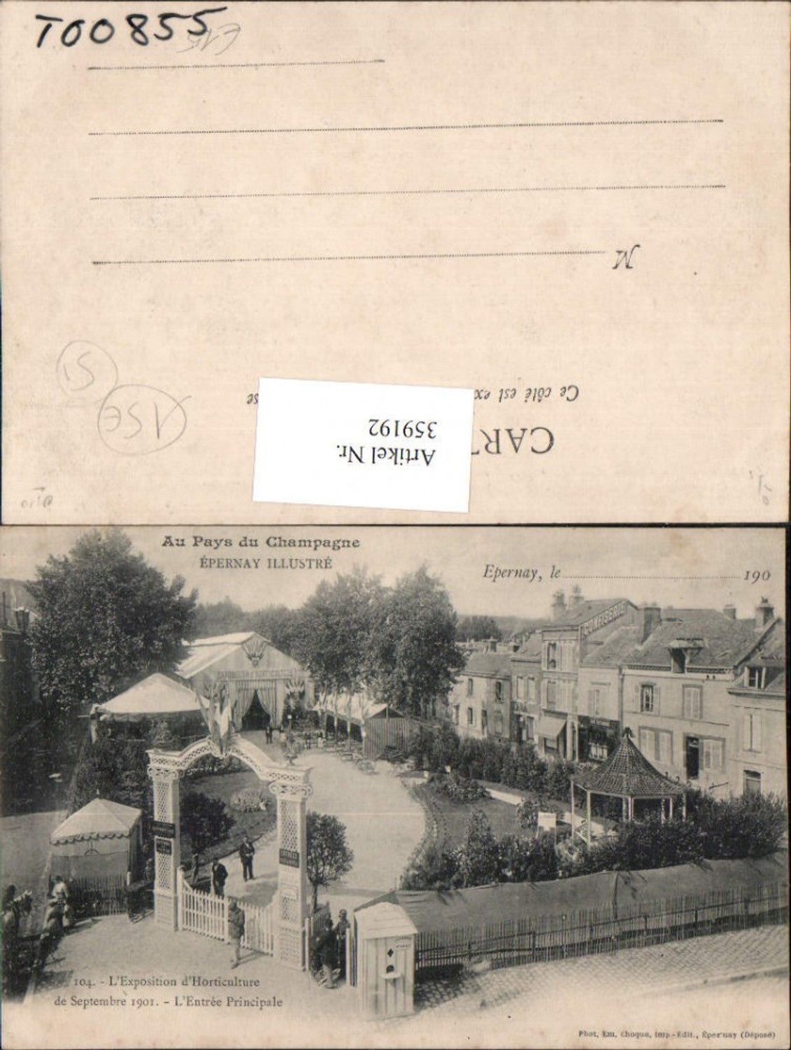 359192,Champagne-Ardenne Marne Epernay Exposition Horticulture 1901 Entree Eingang
