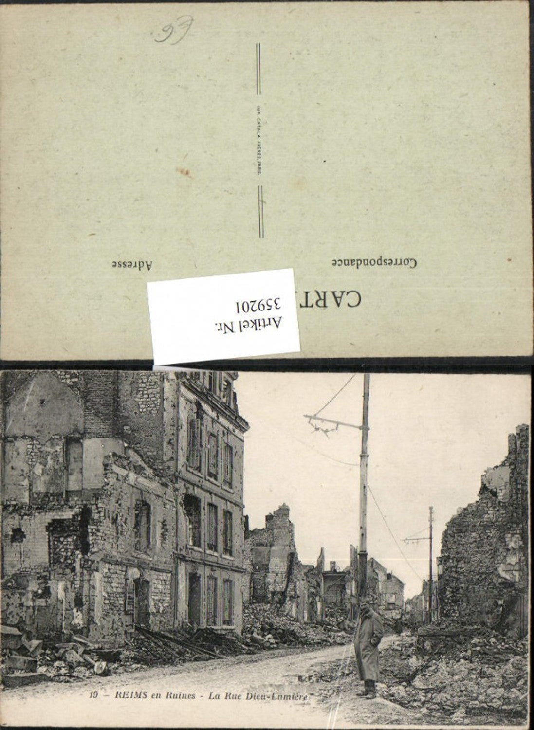 359201,Champagne-Ardenne Marne Reims en Ruines Rue Dieu-Lumiere Zerstörung