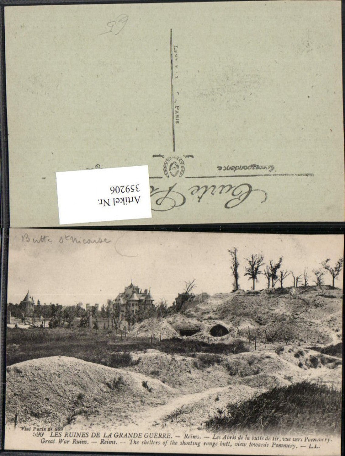 359206,Champagne-Ardenne Marne Ruines de Grande Guerre Reims Les Abris vue vers Pommery