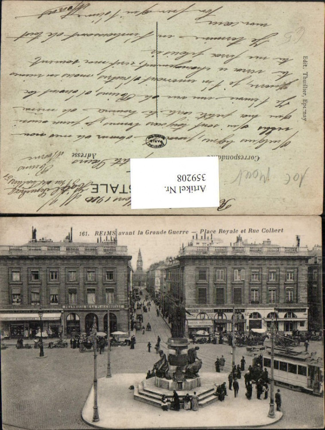 359208,Champagne-Ardenne Marne Reims avant Grande Guerre Place Royale Straßenbahn