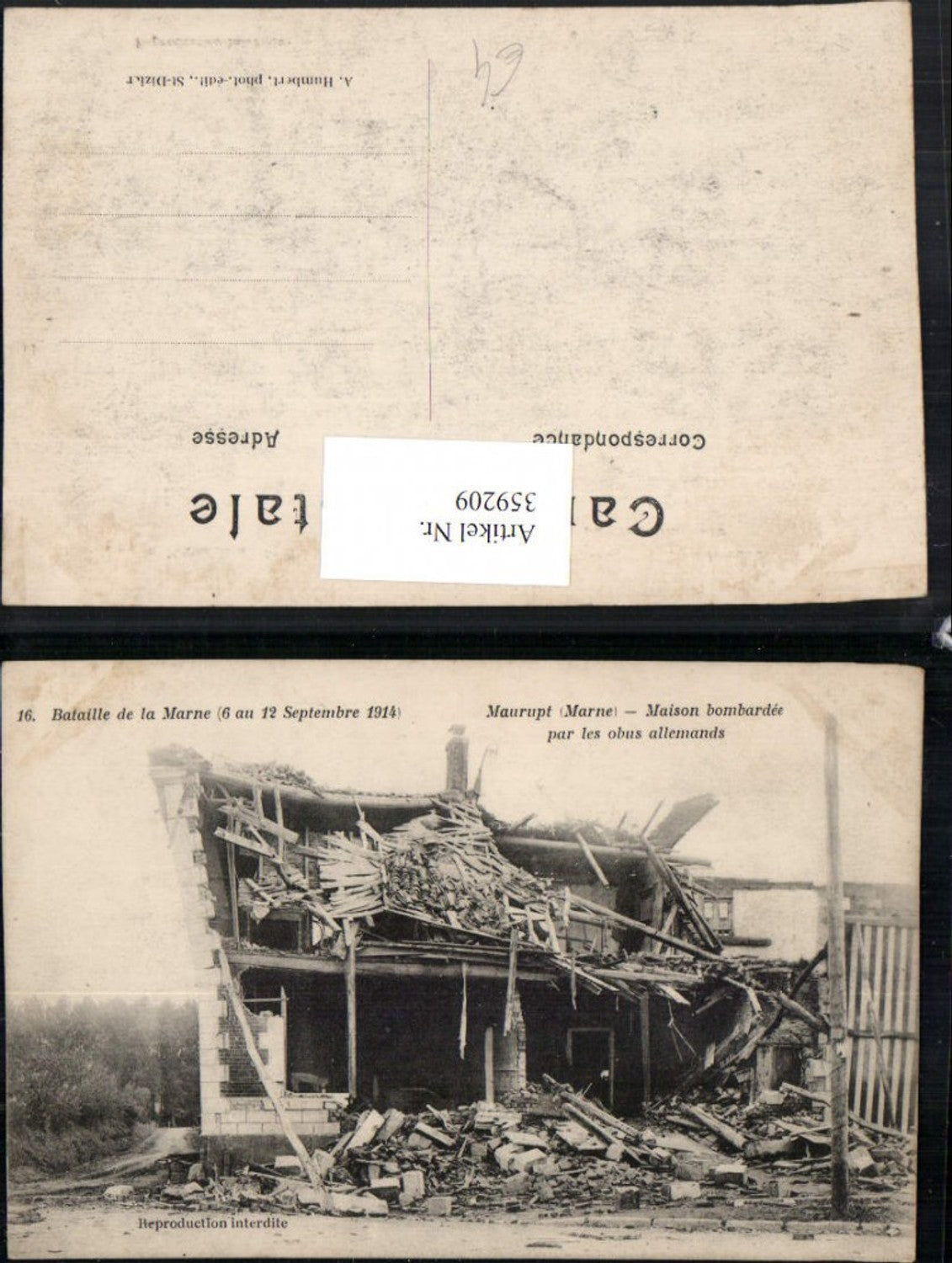 359209,Champagne-Ardenne Marne Bataille de la Marne 1914 Maurupt Maison bombardee Zerstörung