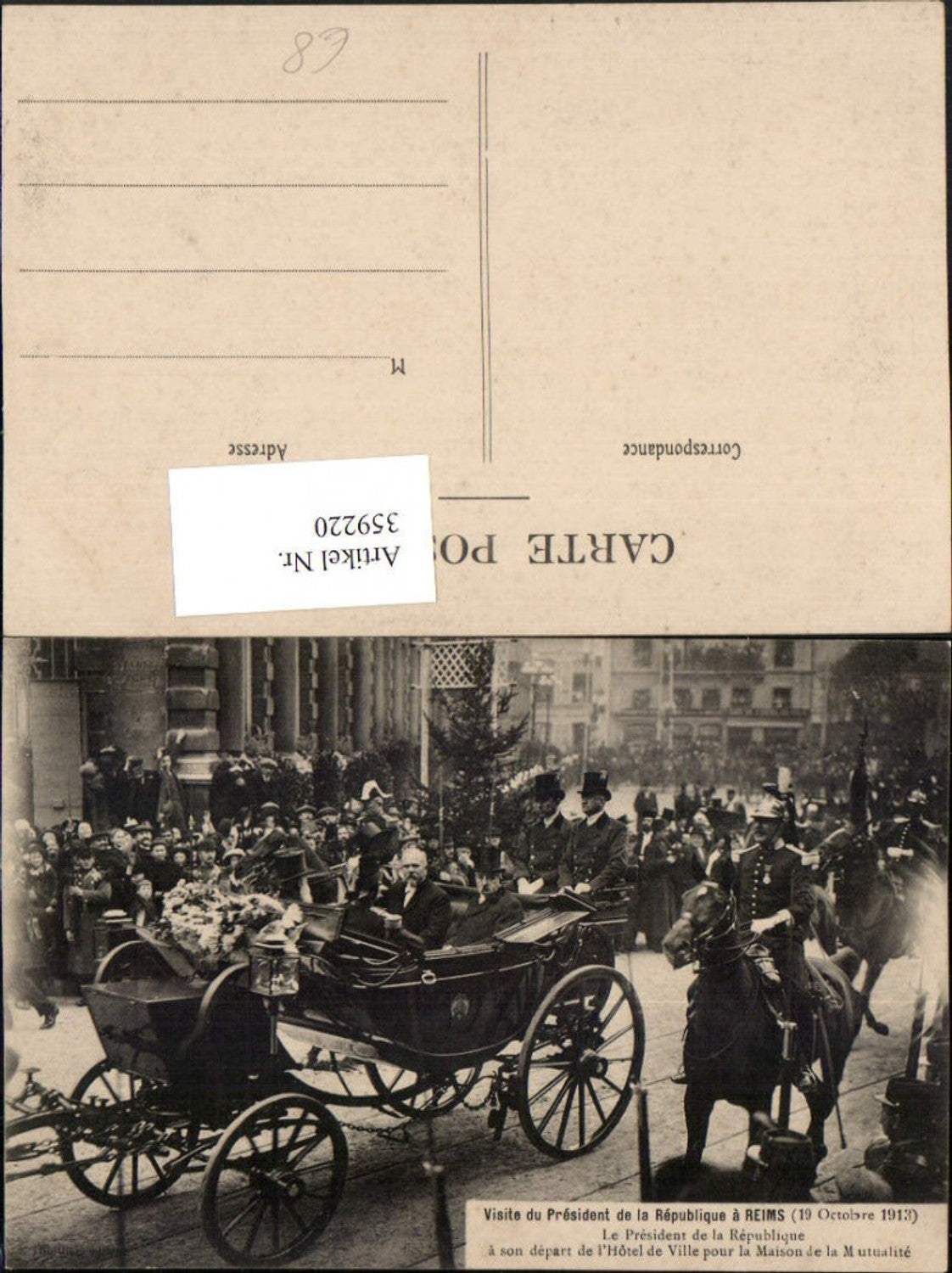 359220,Champagne-Ardenne Marne Visite President de la Republique Reims 1913 Kutsche