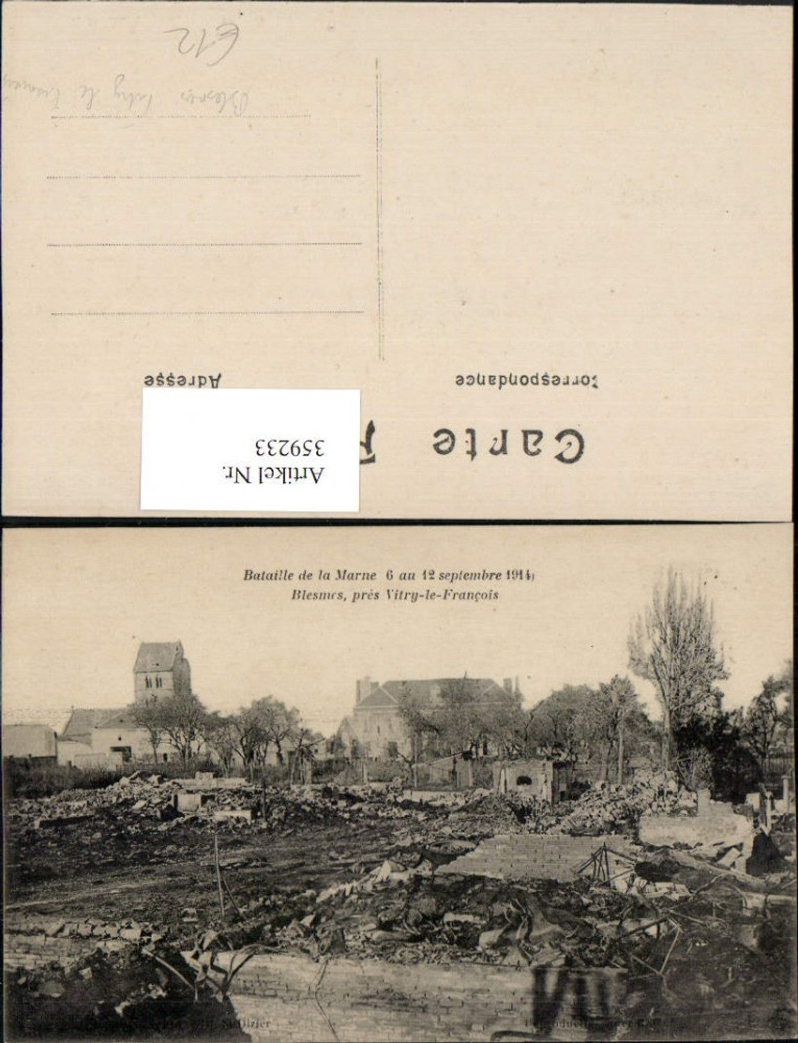 359233,Champagne-Ardenne Marne Bataille 1914 Blesmes pres Vitry-le-Francois Zerstörung
