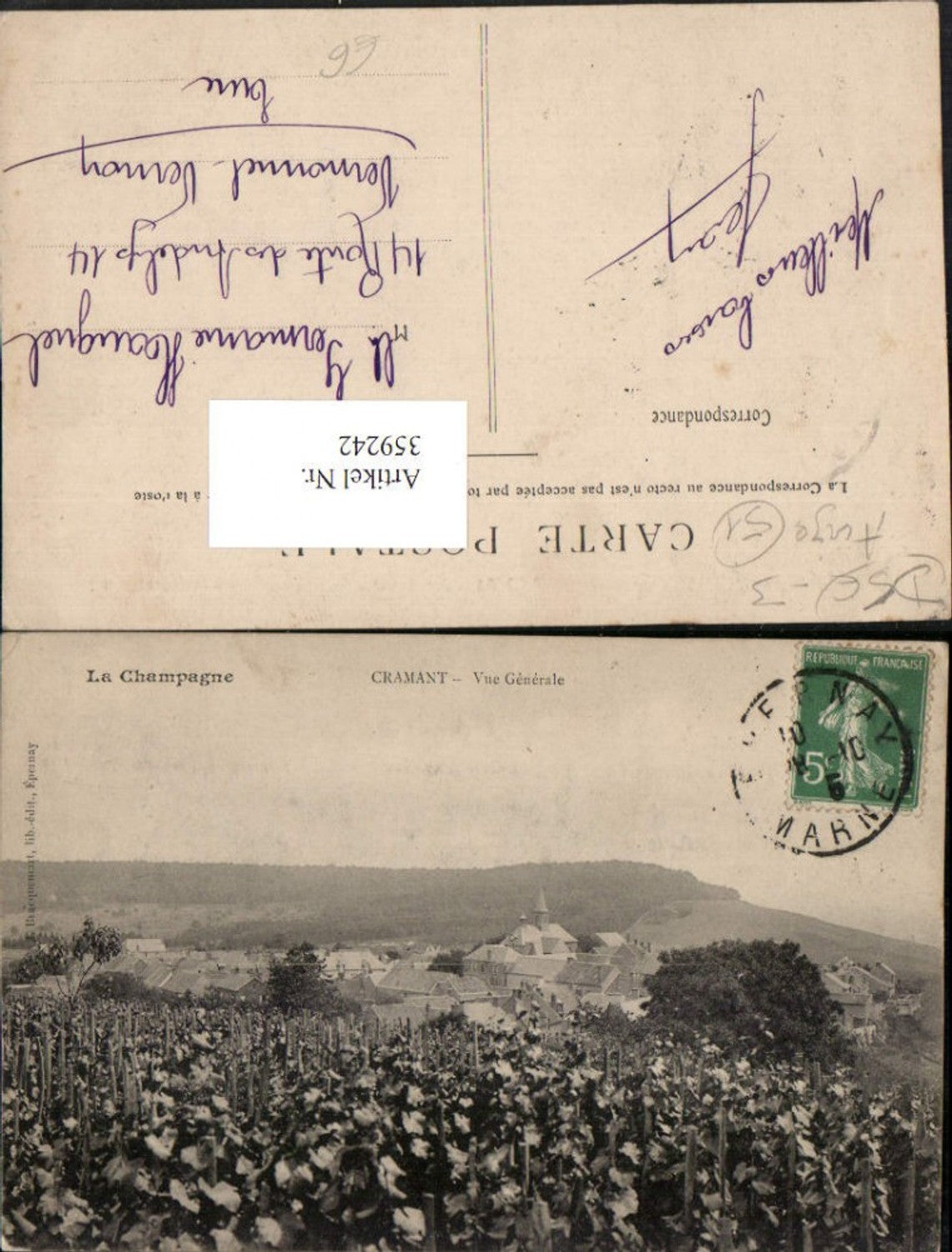 359242,Champagne-Ardenne Marne Cramant Vue Generale Totale