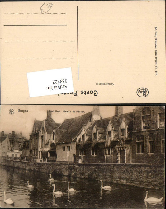 359823, Belgium Bruges Bruges Quai Vert Maison du Pelican Swans