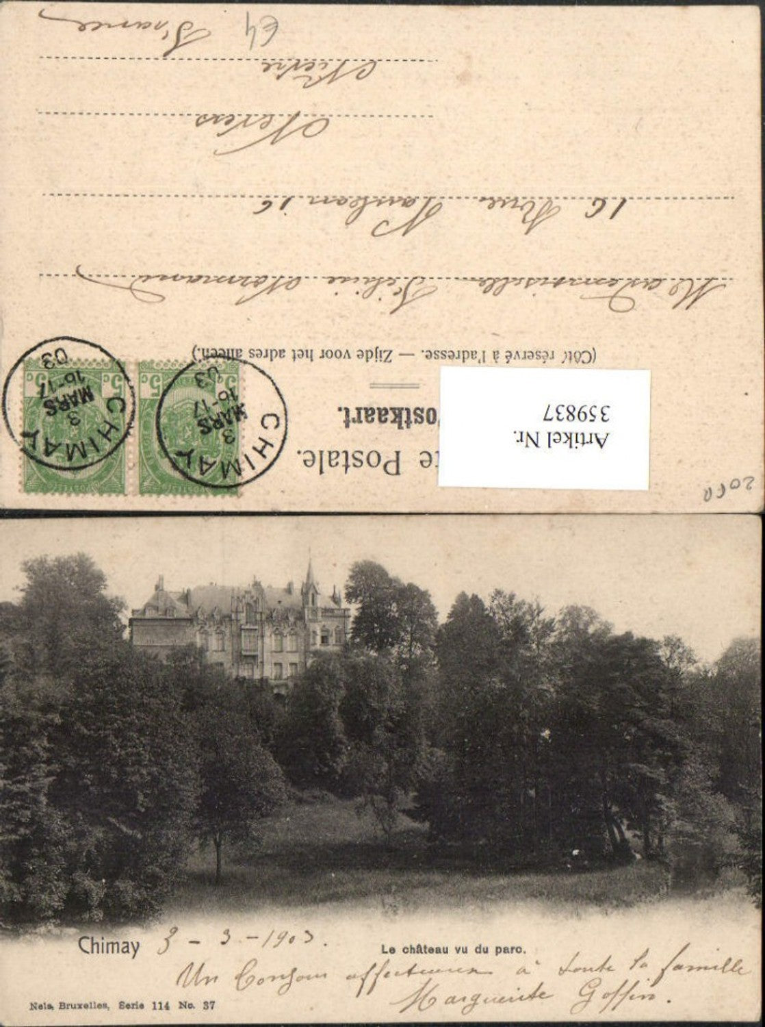 359837,Belgium Chimay Le chateau vu du parc Schloss