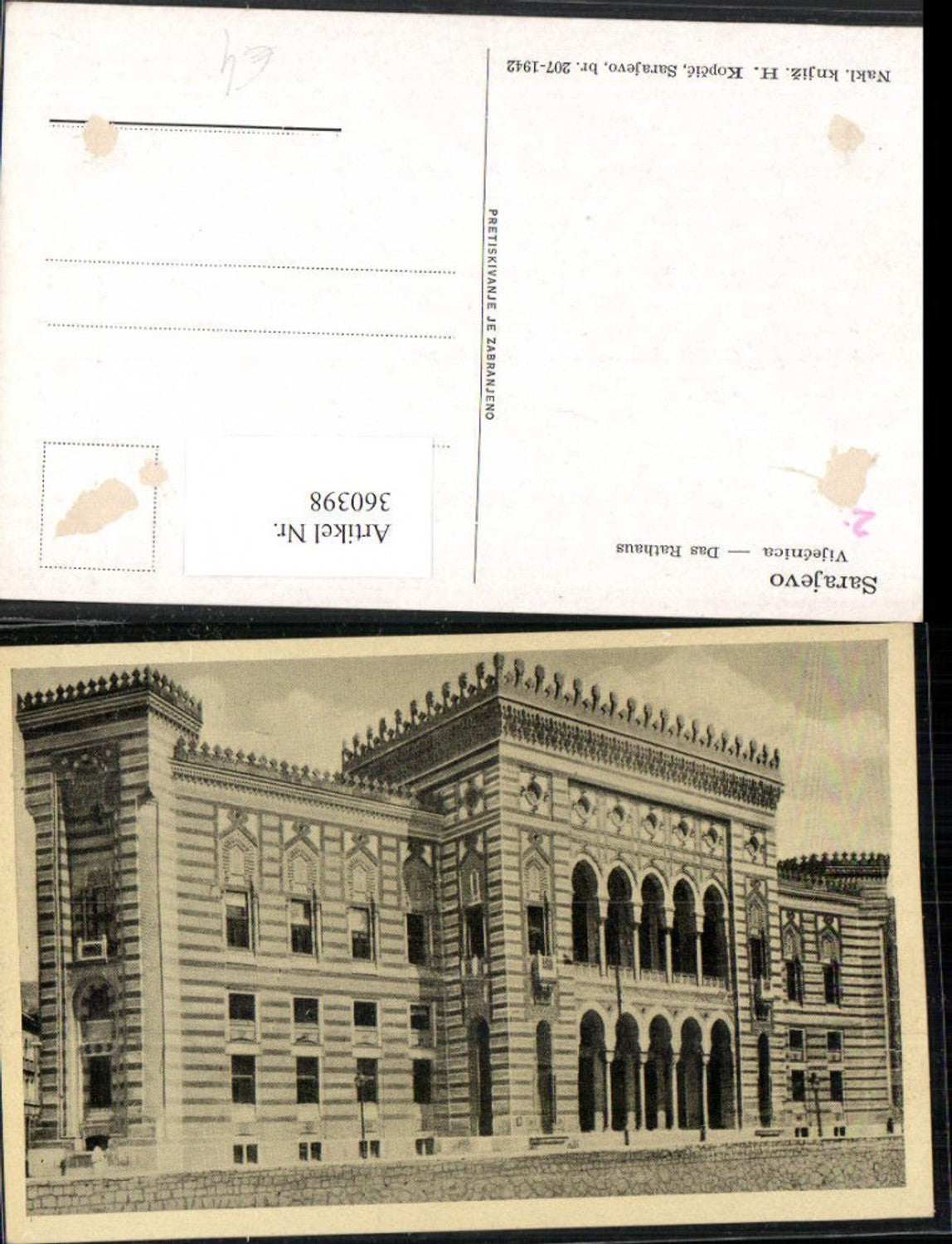 360398,Bosnia Sarajevo Vijecnica Rathaus Gebäude