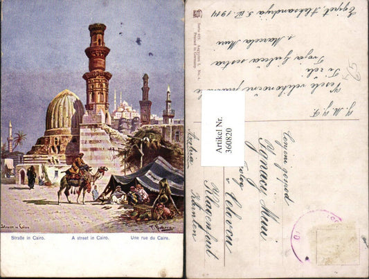 360820,Künstler AK F. Perlberg Africa Egypt Cairo Kairo A street Straße Minarette Nomaden