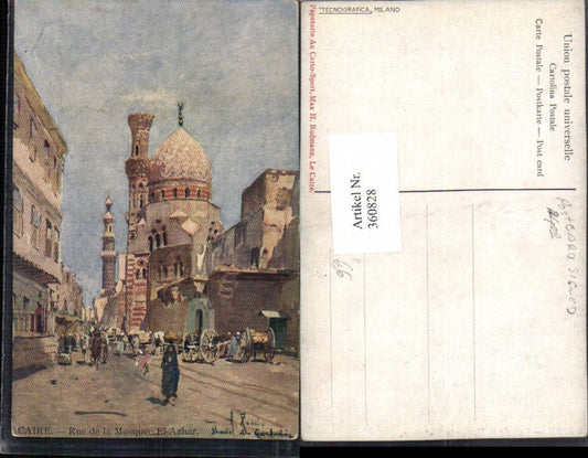 360828,Künstler AK A. Rossi Africa Egypt Caire Kairo Rue de la Mosque El-Azahr Moschee