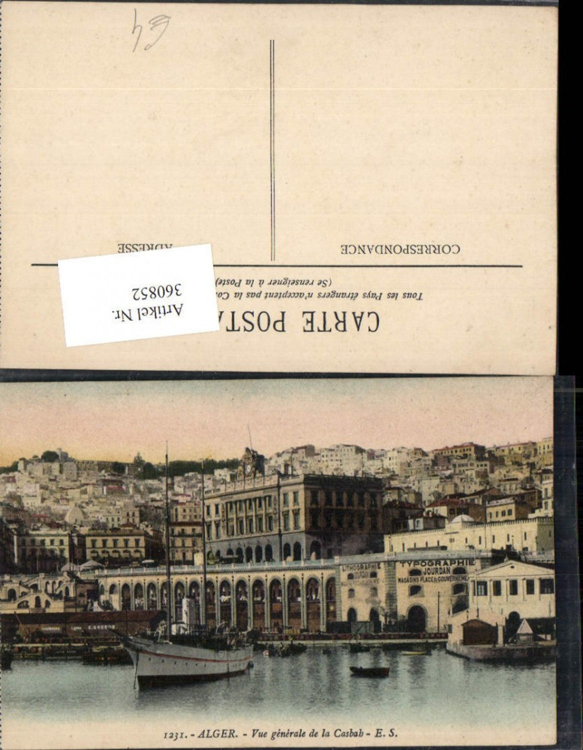 360852,Africa Algeria Alger Algier Vue generale de la Casbah Teilansicht Dampfer