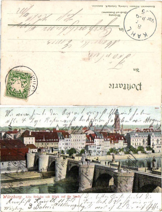 59856,Würzburg Alte Brücke Stadtansicht 1905