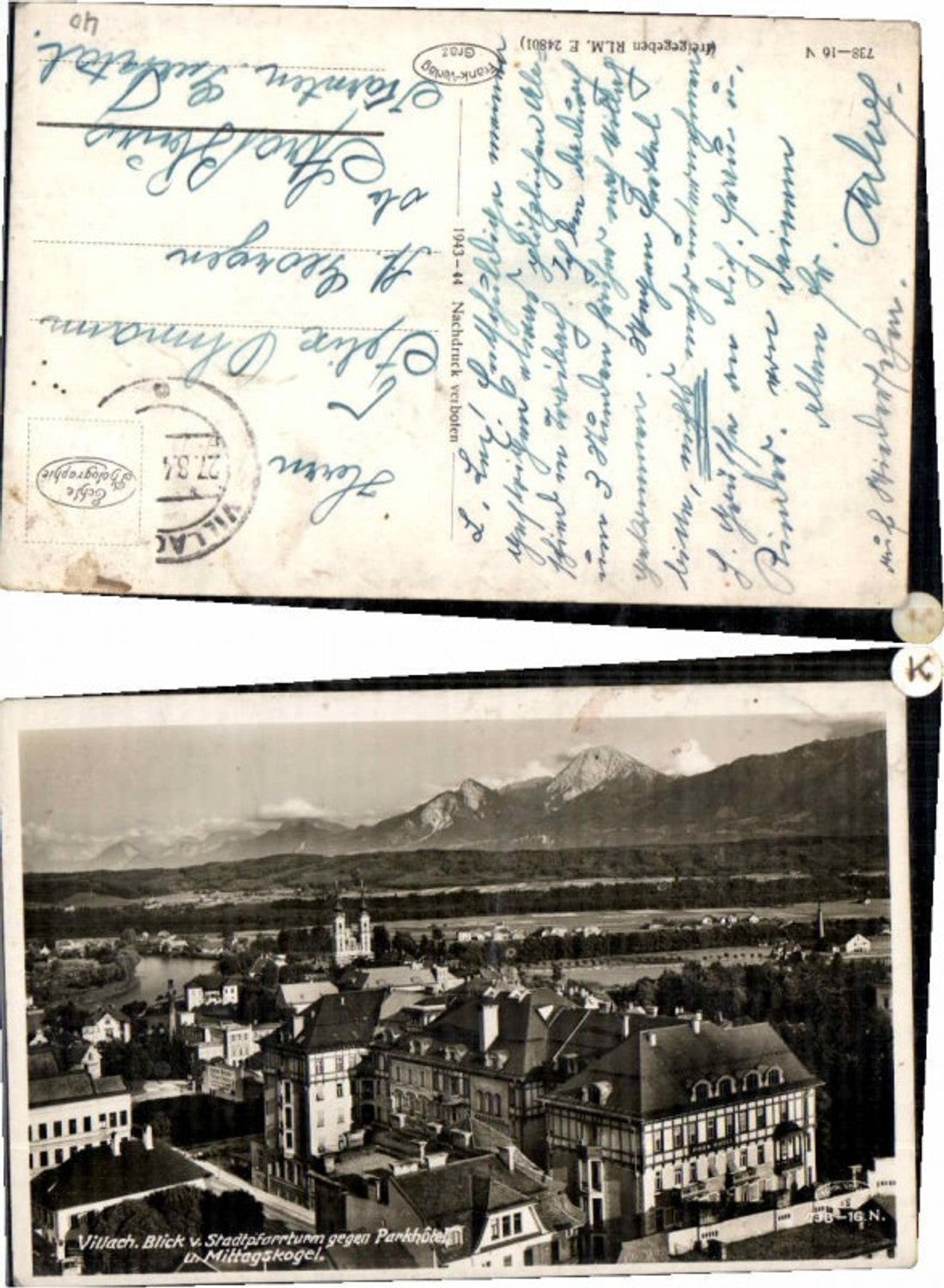60132,Villach Parkhotel Stadtpfarrturm 1943