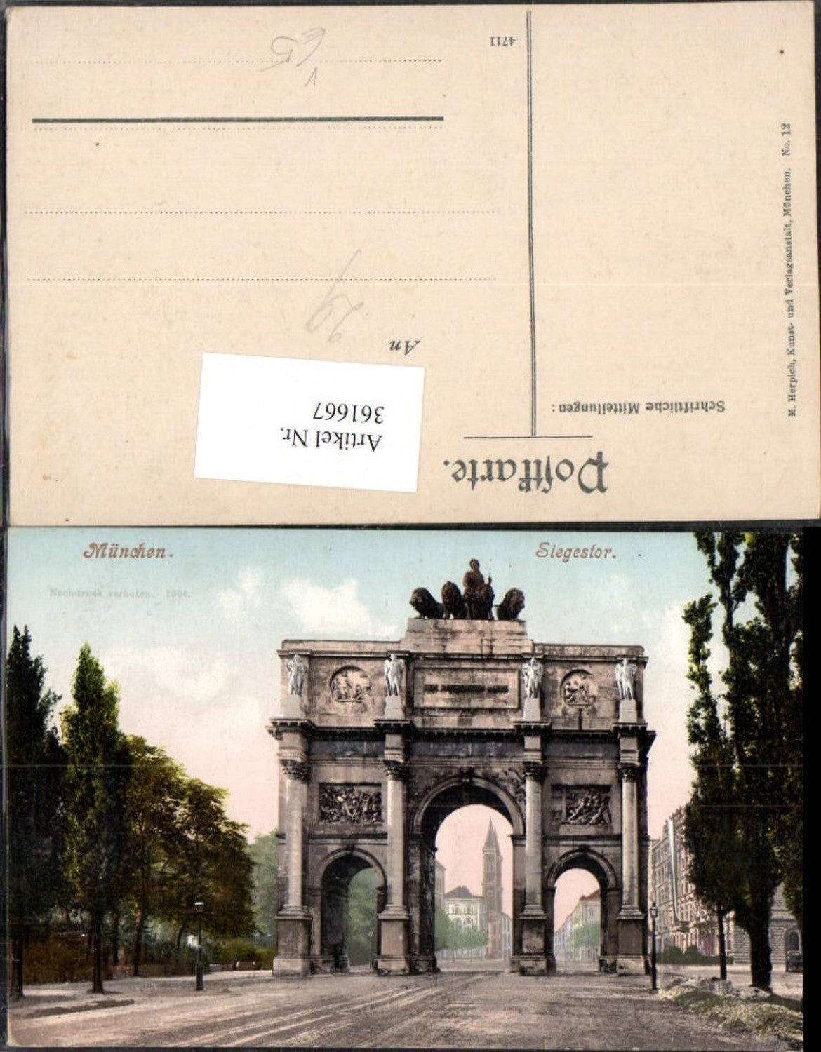 361667,München Siegestor Tor Bogen Straßenansicht pub M. Herpich 12