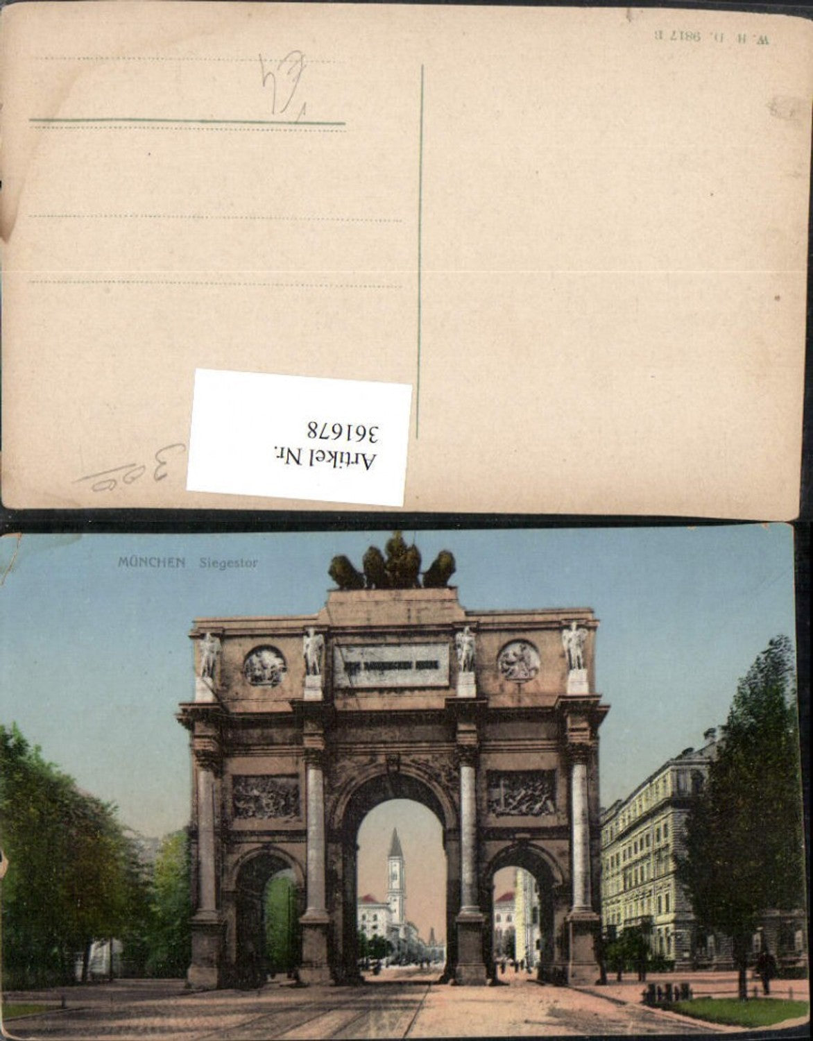 361678, Munich Victory Gate Arch Street View pub WHD 9817B